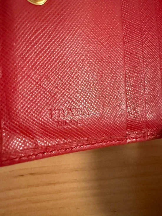 Prada Red Saffiano Leather Compact Wallet Card Holder with Gold Logo with Box - Picture 8 of 16